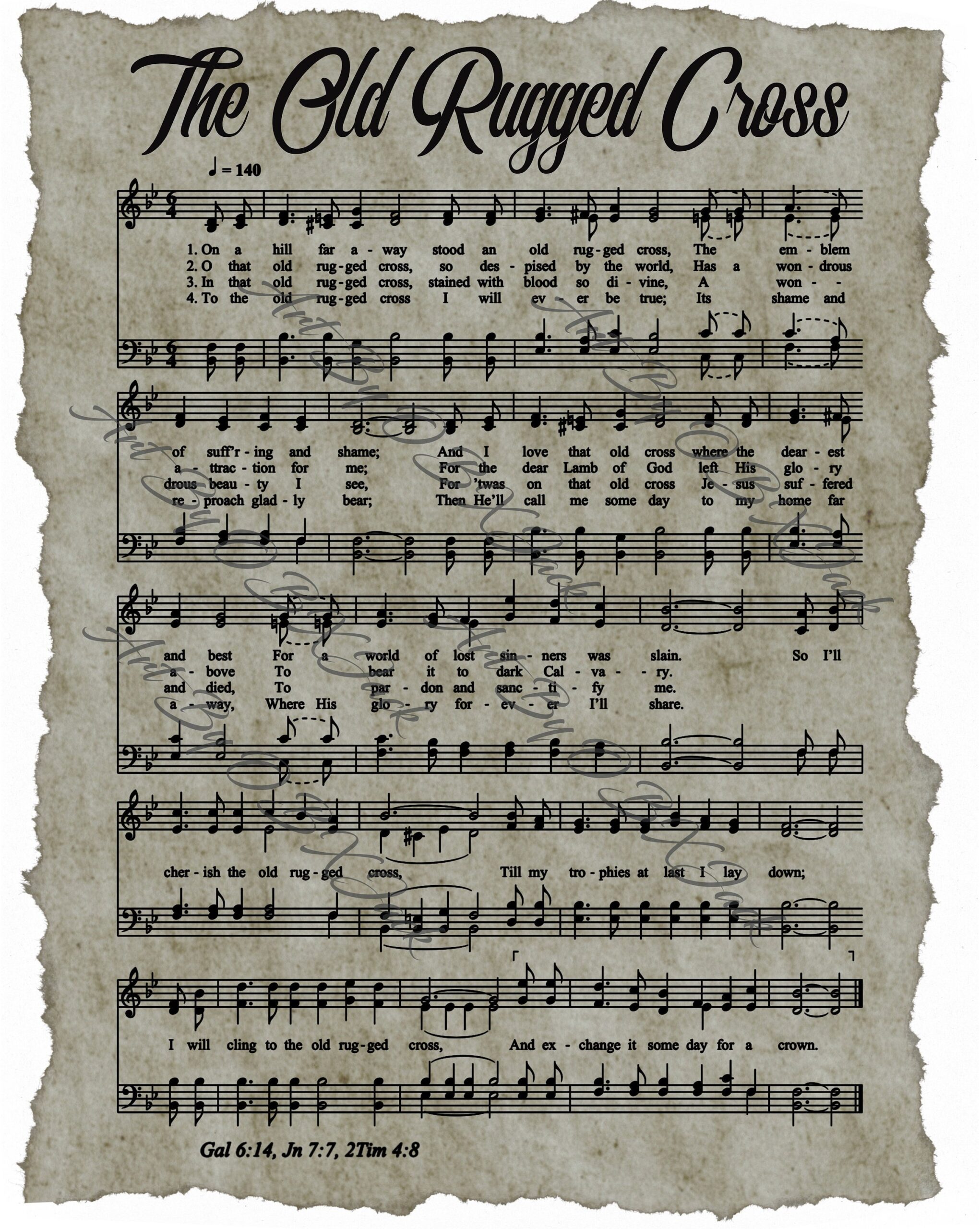 Digital File Christian Hymn Sheet Music The Old Rugged Cross JPG Instant Download Etsy
