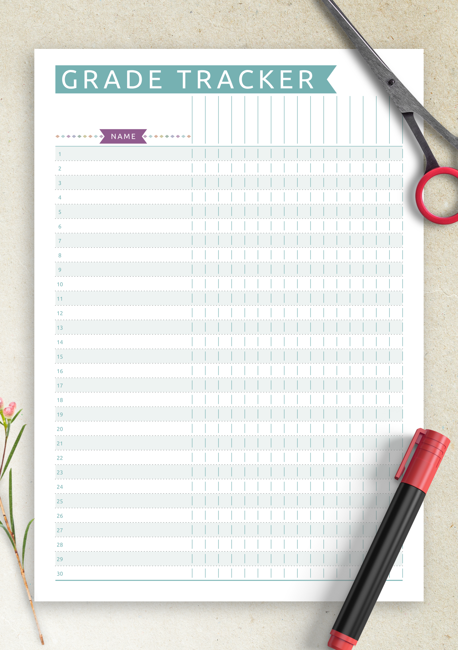 printable gradebook template word