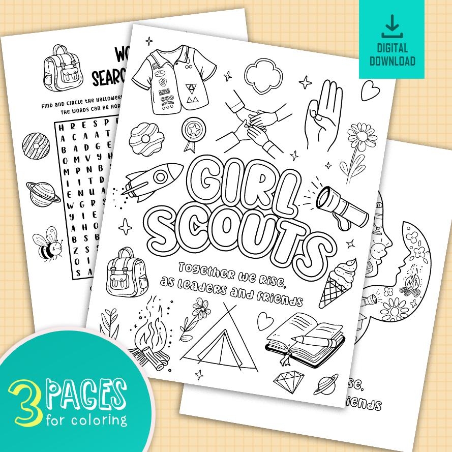 Digital Scout Coloring Pages Set Of 3 Printablecollection Girl 