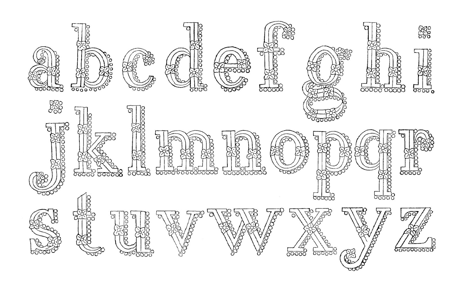 Digital Stamp Design Printable Alphabet Artwork Clip Art Collage Sheet Vintage Floral Embroidery Design