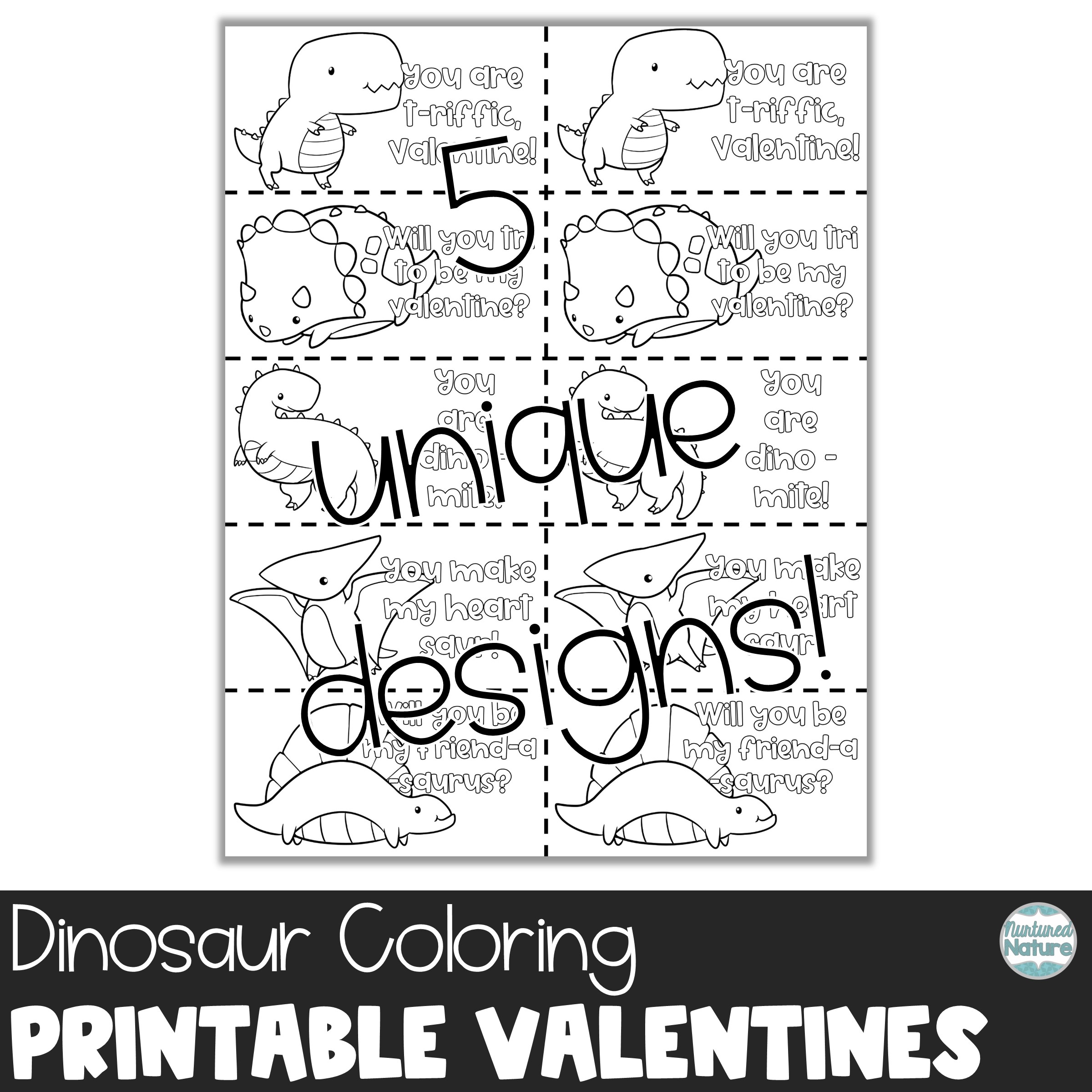 Dinosaur Coloring Valentine s Day Cards Printable