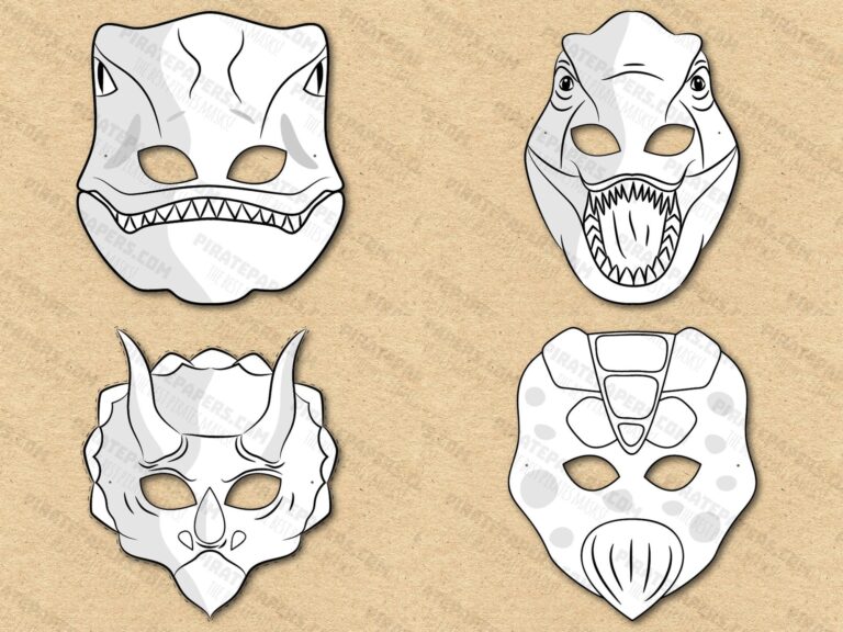 Dinosaurs Masks Printable Coloring Velociraptor T rex Triceratops Stegosaurus Paper DIY Kids Adults PDF Template Download Halloween Etsy