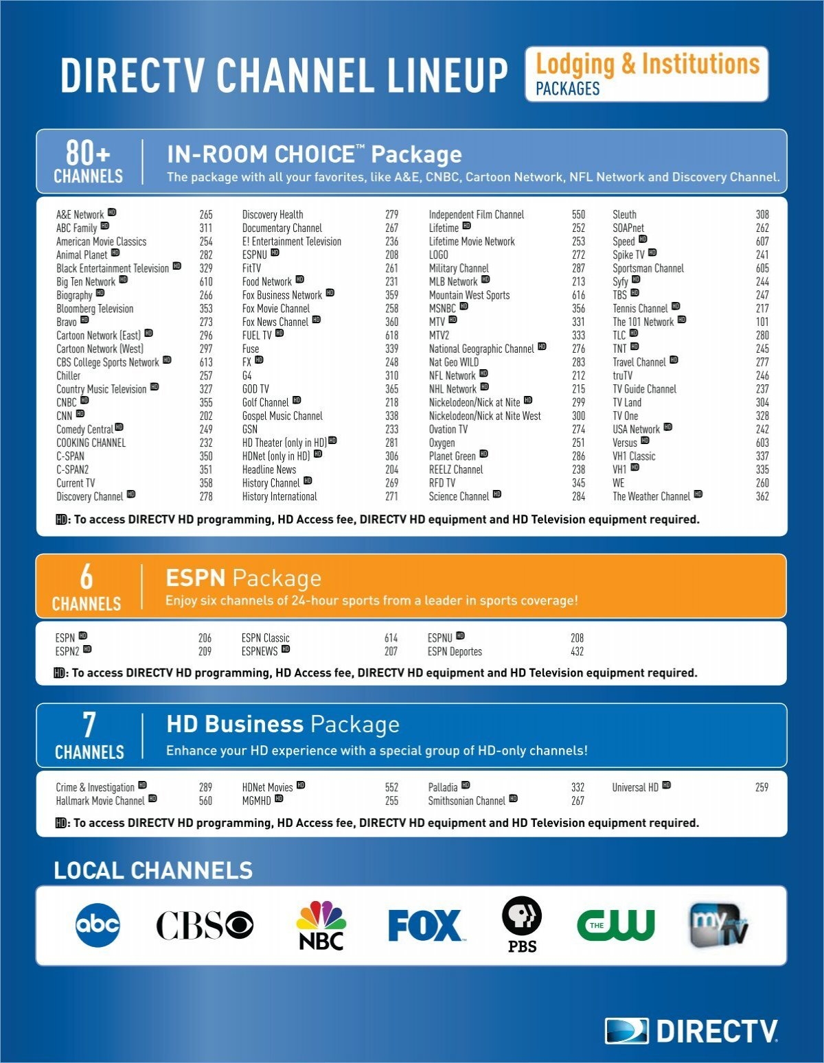 DIRECTV CHANNEL LINEUP Lodging U0026 Institutions Inncondo