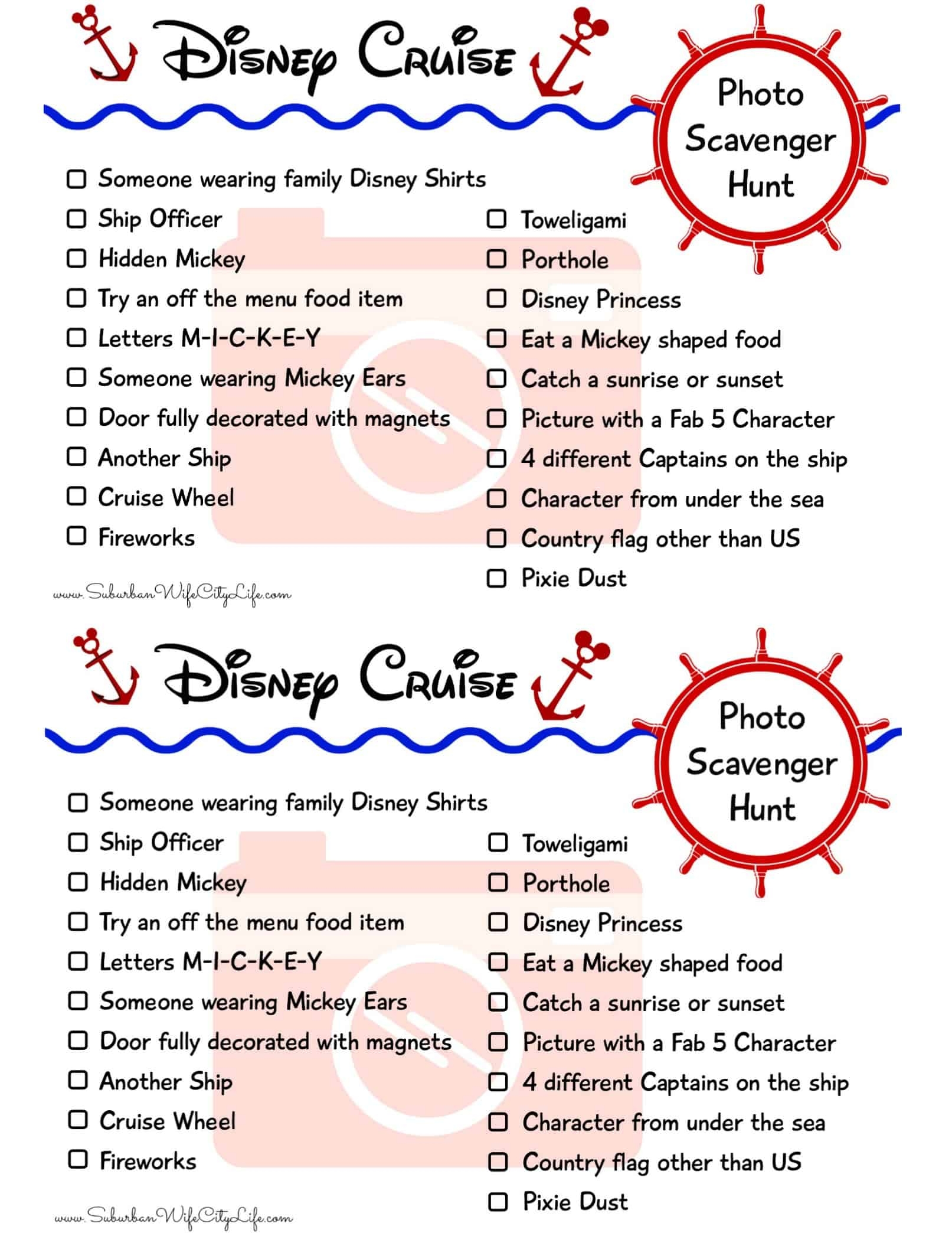 Disney Cruise Photo Scavenger Hunt Free Printable Suburban Wife City Life