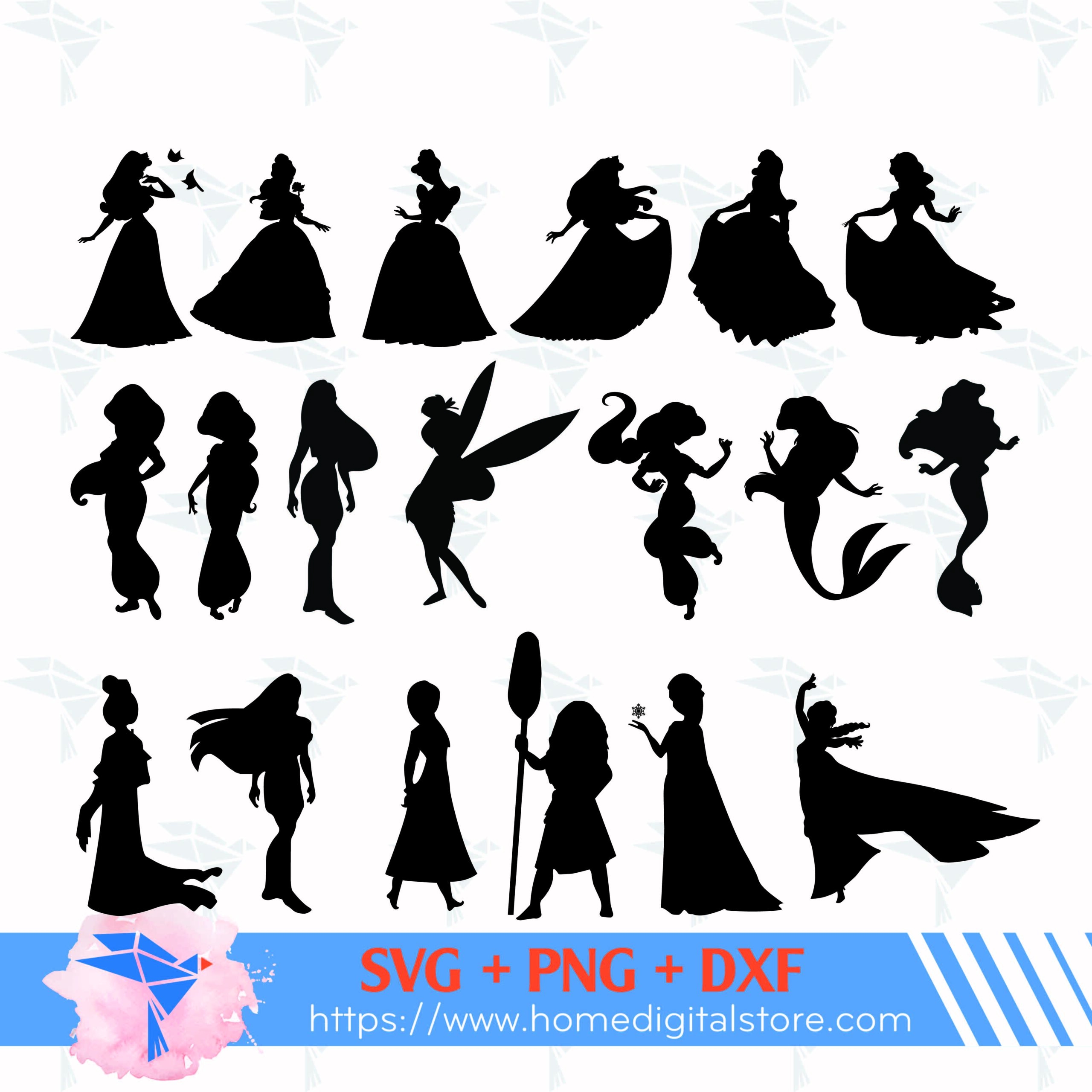 Disney Princess SVG PNG DXF For Cutting Printing Designing Or More