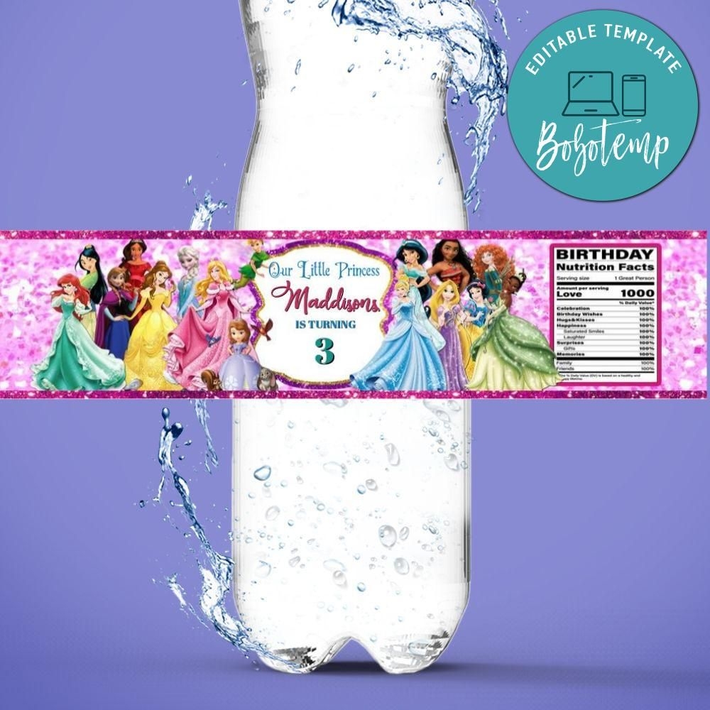 Disney Princess Water Bottle Label Template DIY Bobotemp