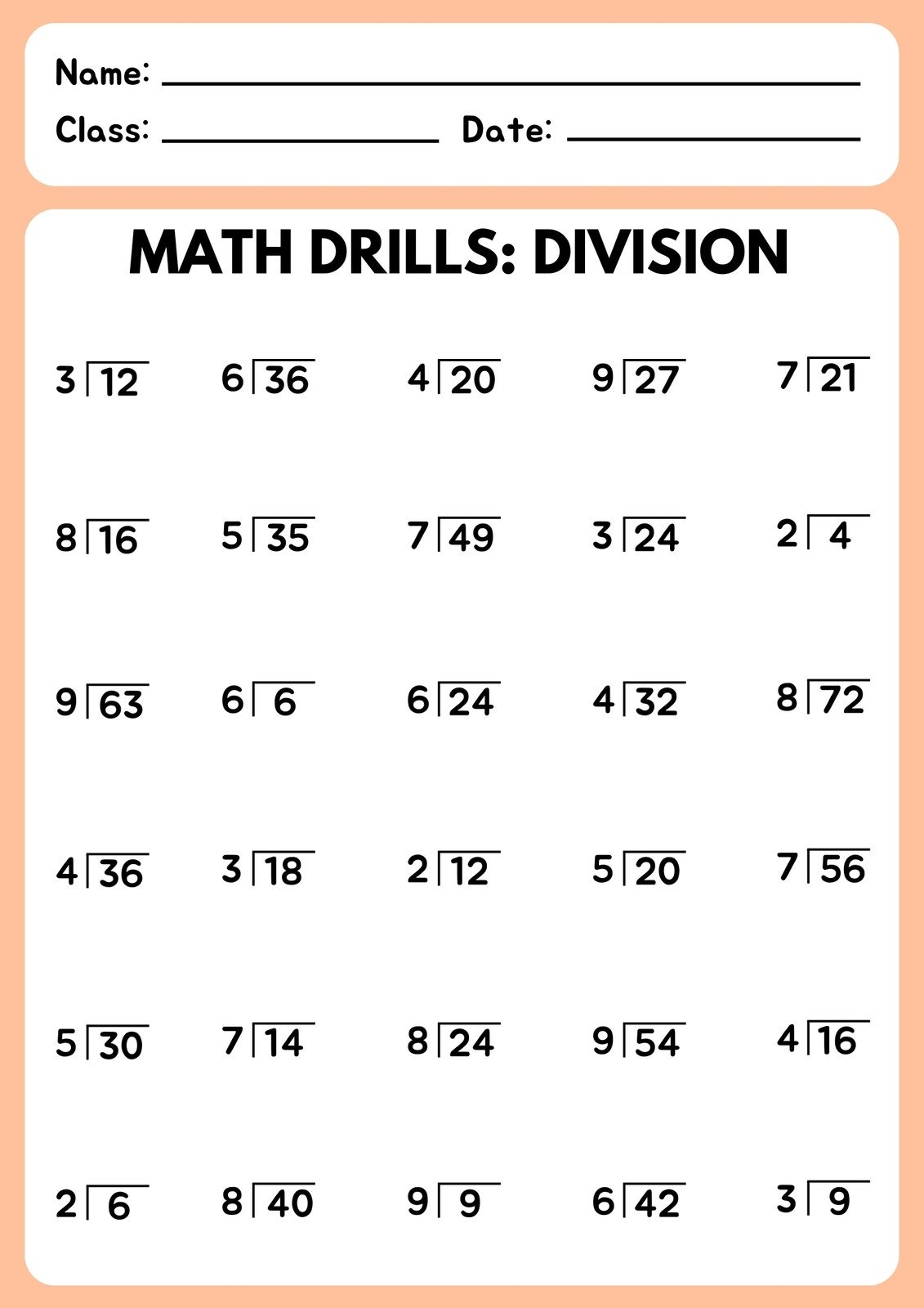 division timed test printable 0 12
