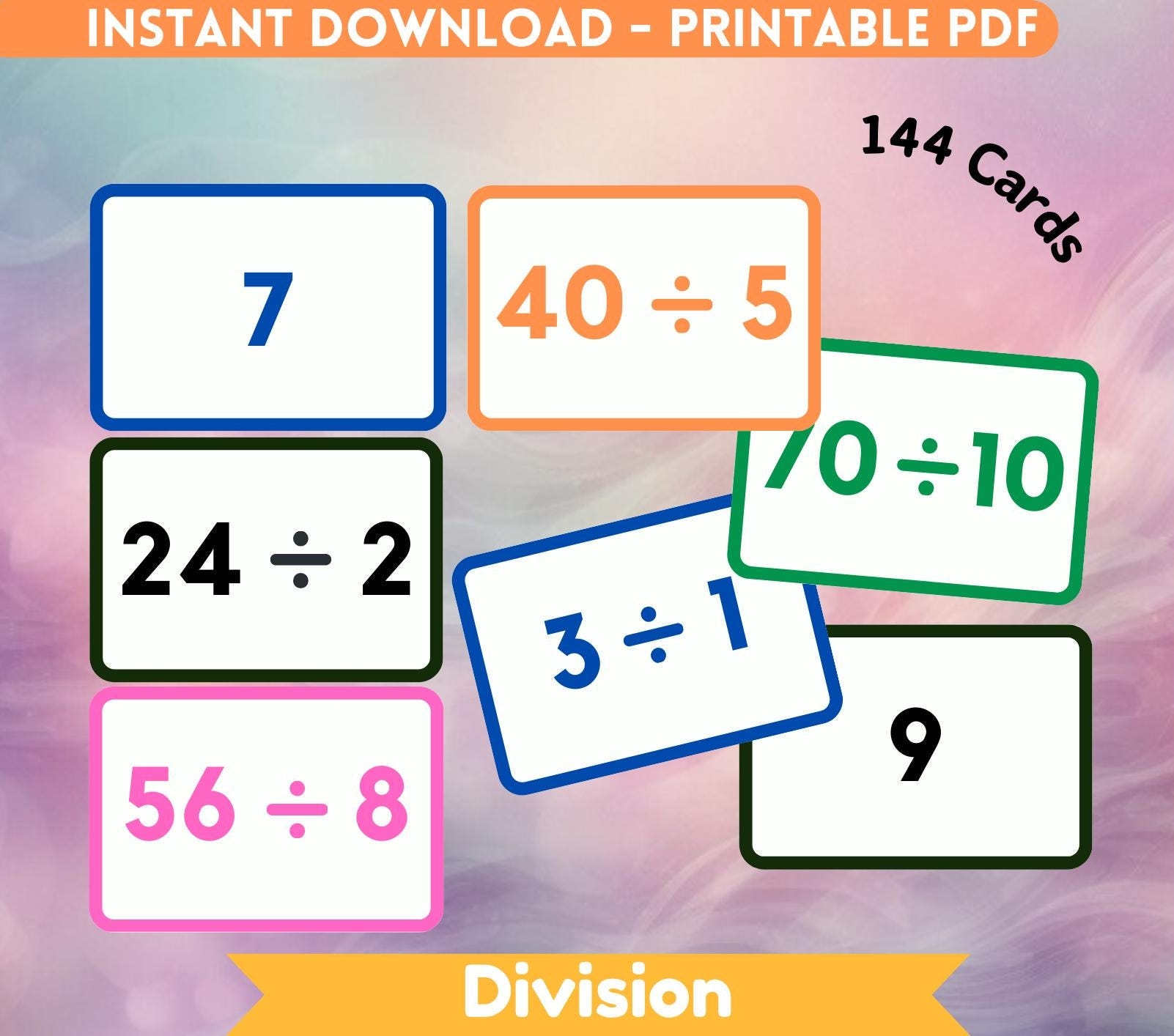 division flash cards printable