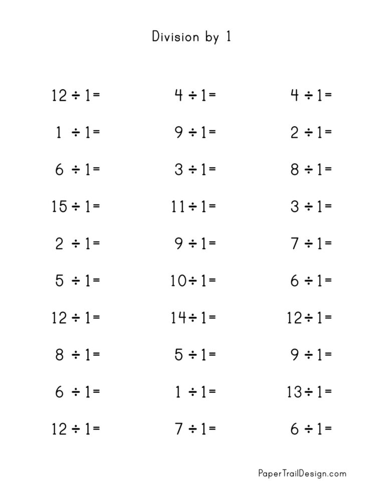 Division Worksheets For Division Facts 1 12 Paper Trail Design 