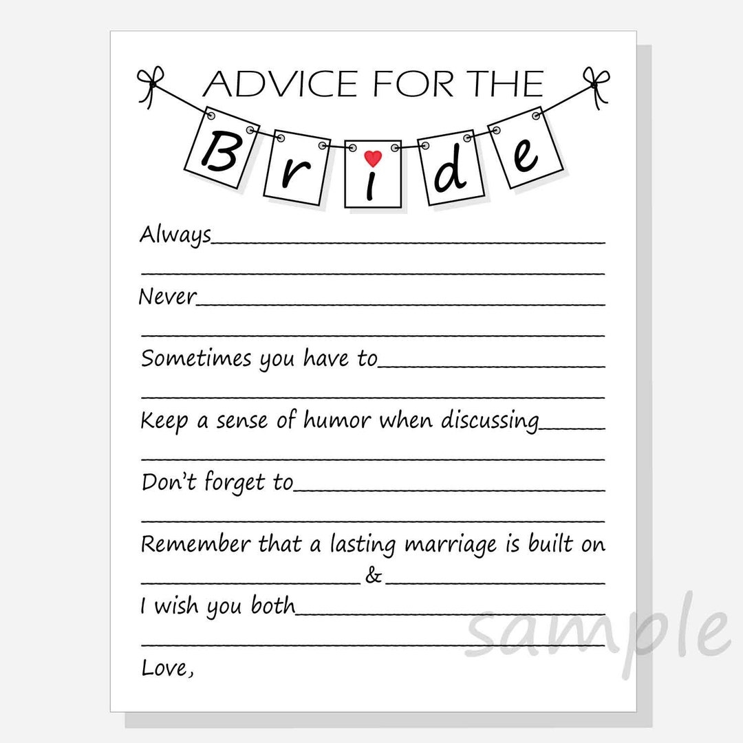 free printable bridal shower advice cards
