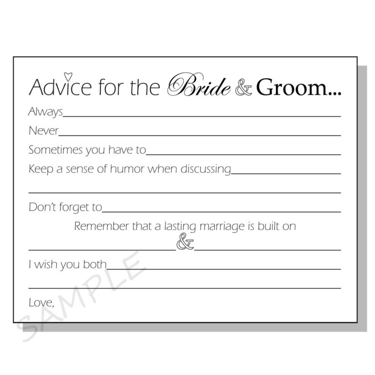 DIY Advice For The Bride U0026 Groom Printable Cards For A Bridal Shower Or Wedding Tiny Heart Design Always Never Etc 