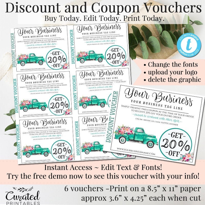 DIY Discount Coupons Editable Coupons DIY Vouchers Editable 