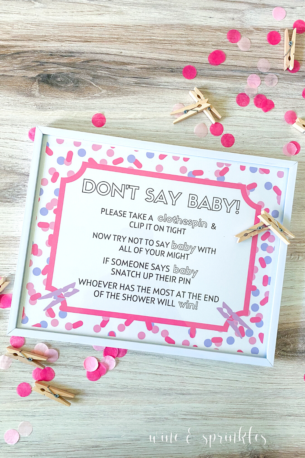 DIY Don t Say Baby Clothespin Baby Shower Game Wine U0026 Sprinkles