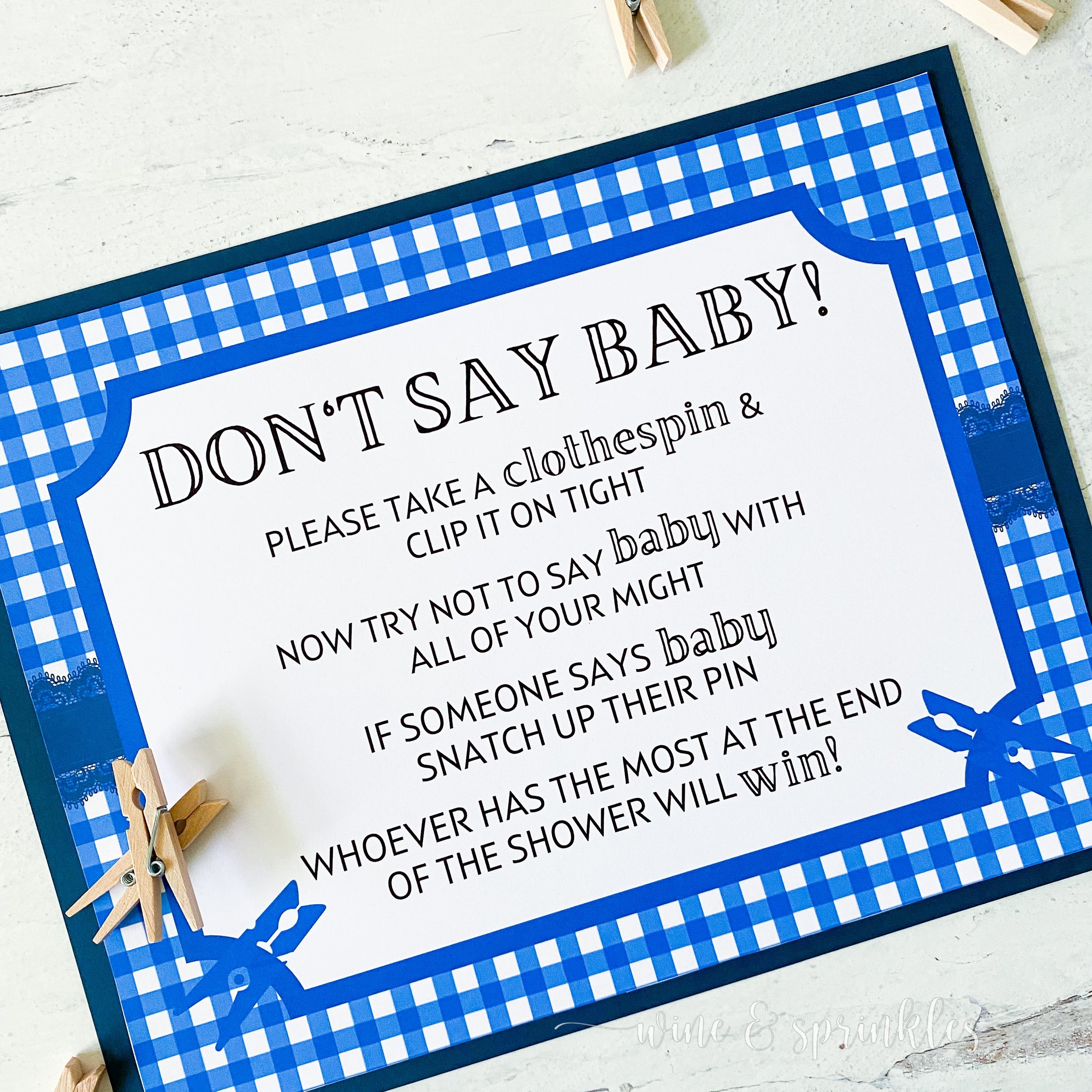 DIY Don t Say Baby Clothespin Baby Shower Game Wine U0026 Sprinkles