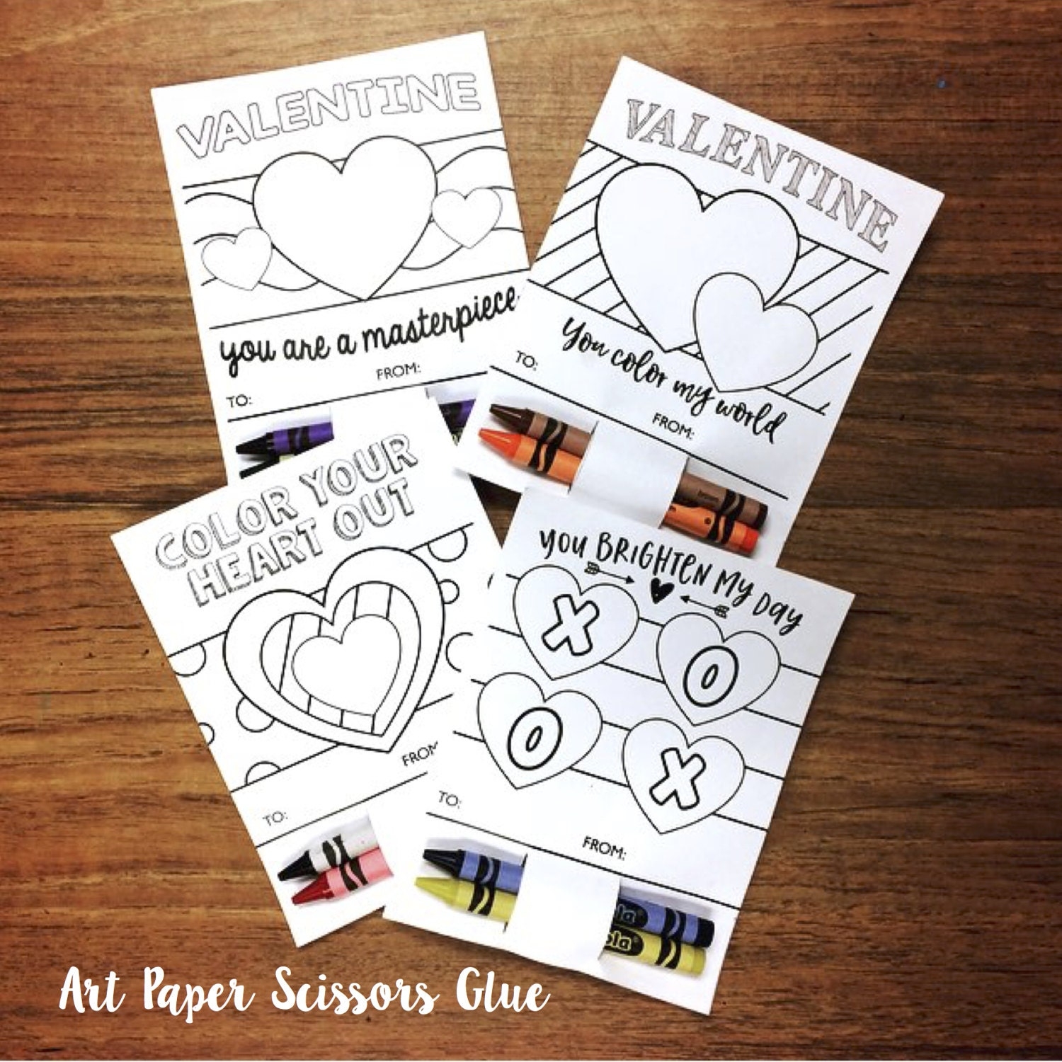 DIY Printable Valentines For Kids Color In Valentines Crayon 