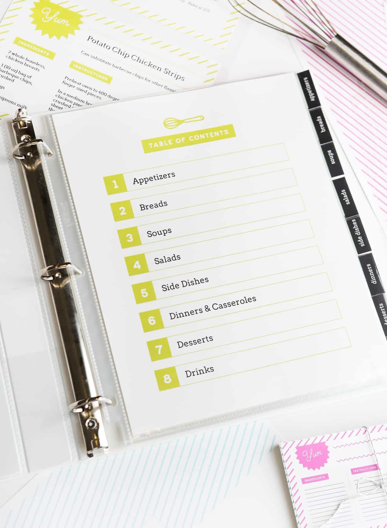 free printable cookbook divider pages