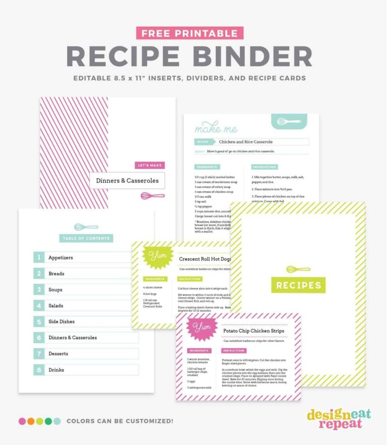 DIY Recipe Book with Free Printable Recipe Binder Kit 