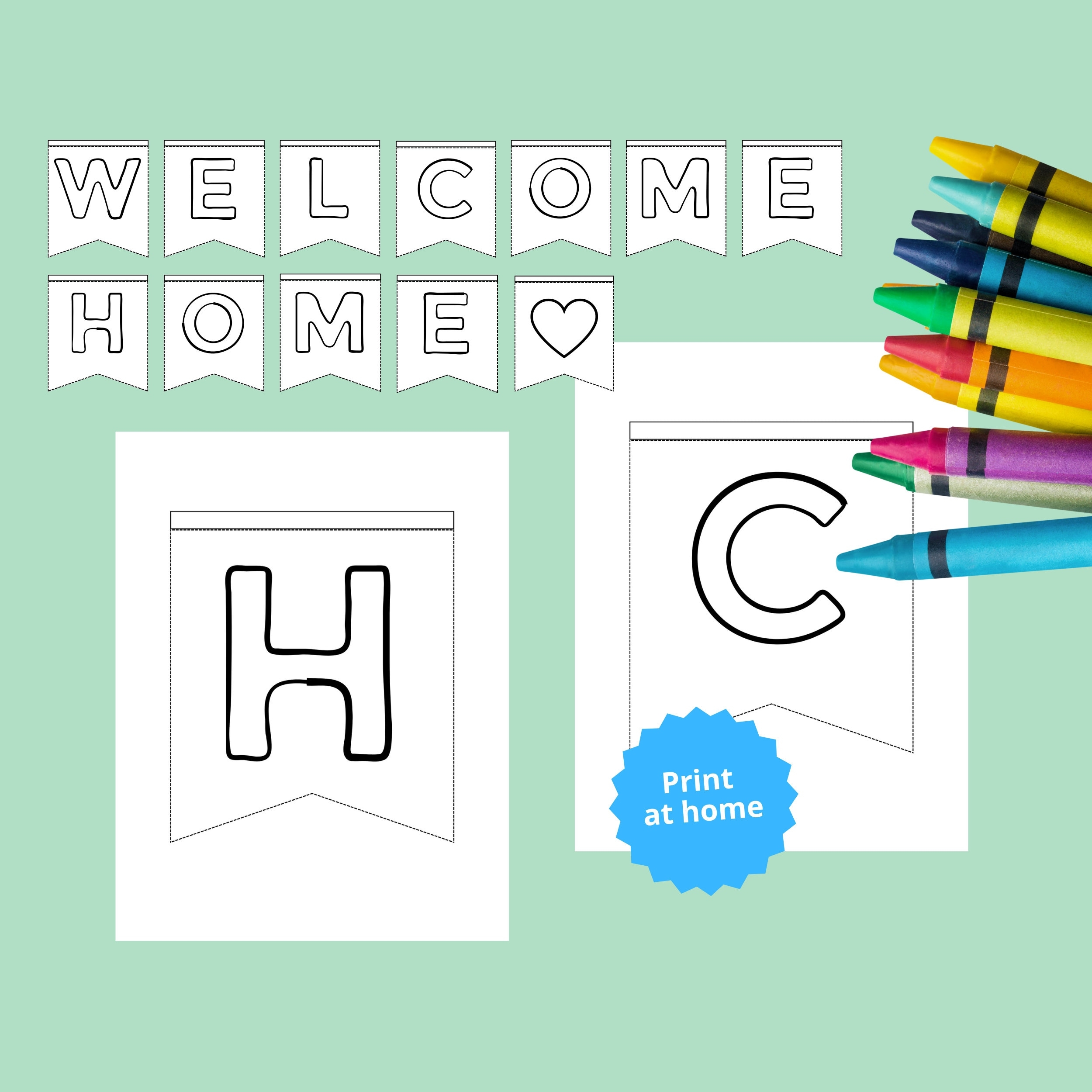 DIY Welcome Home Banner Coloring Pages Digital File Print At 
