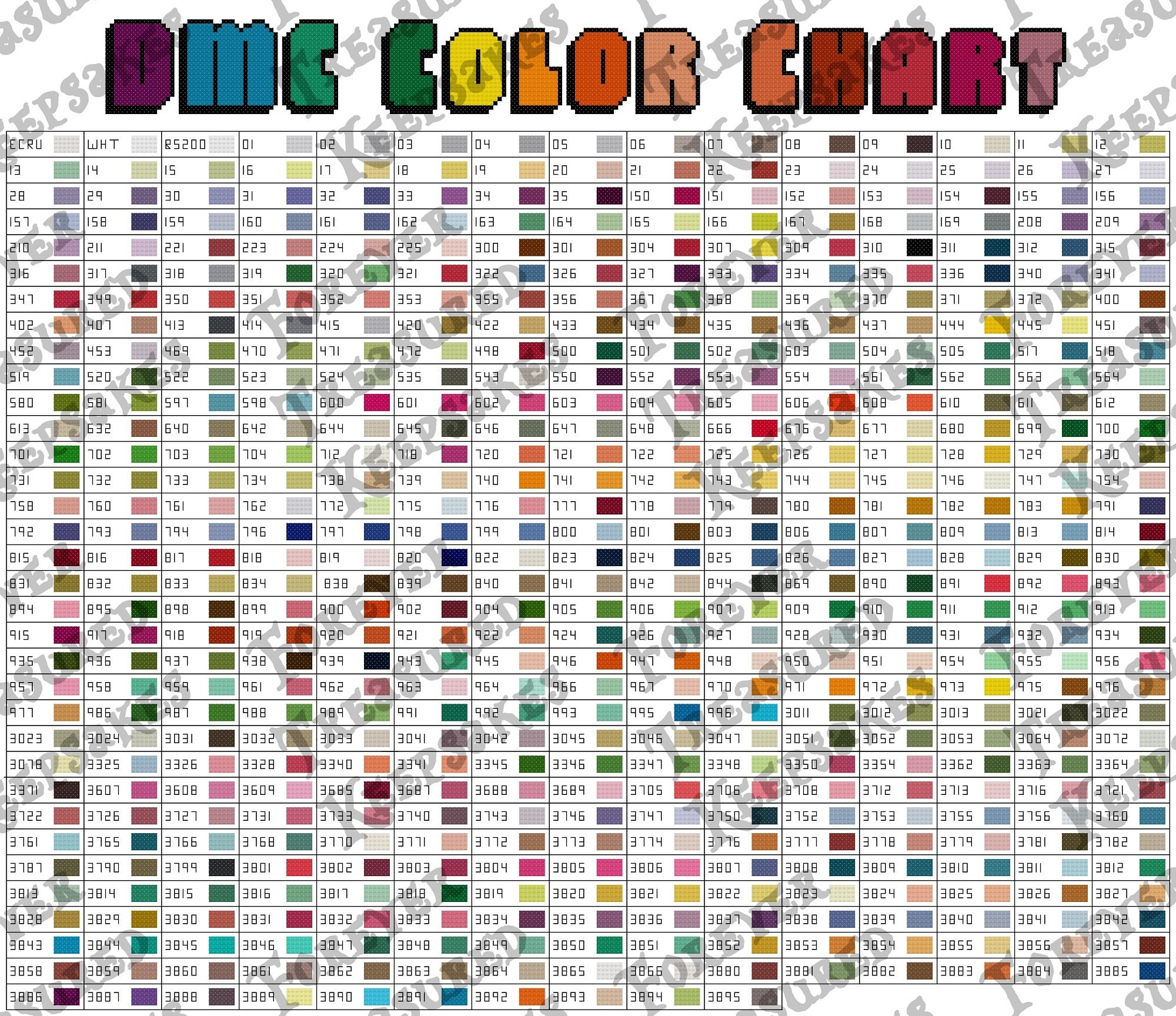 DMC Color Chart 505 Colors PDF Pattern Only Etsy