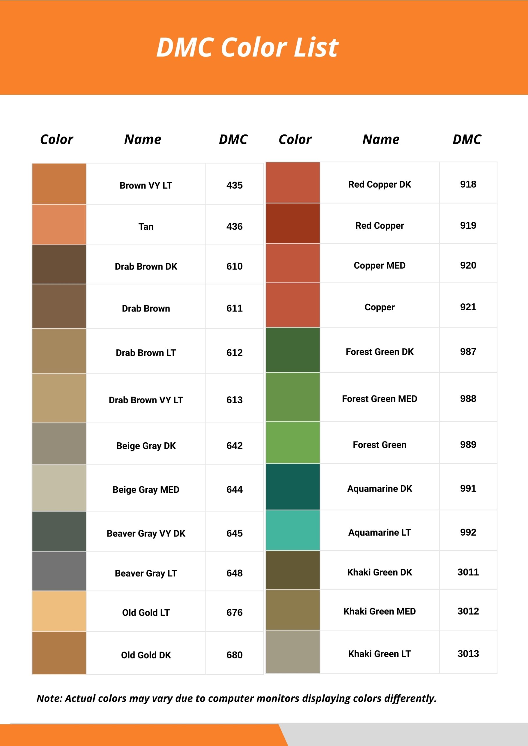 DMC Color Chart In Illustrator PDF Download Template