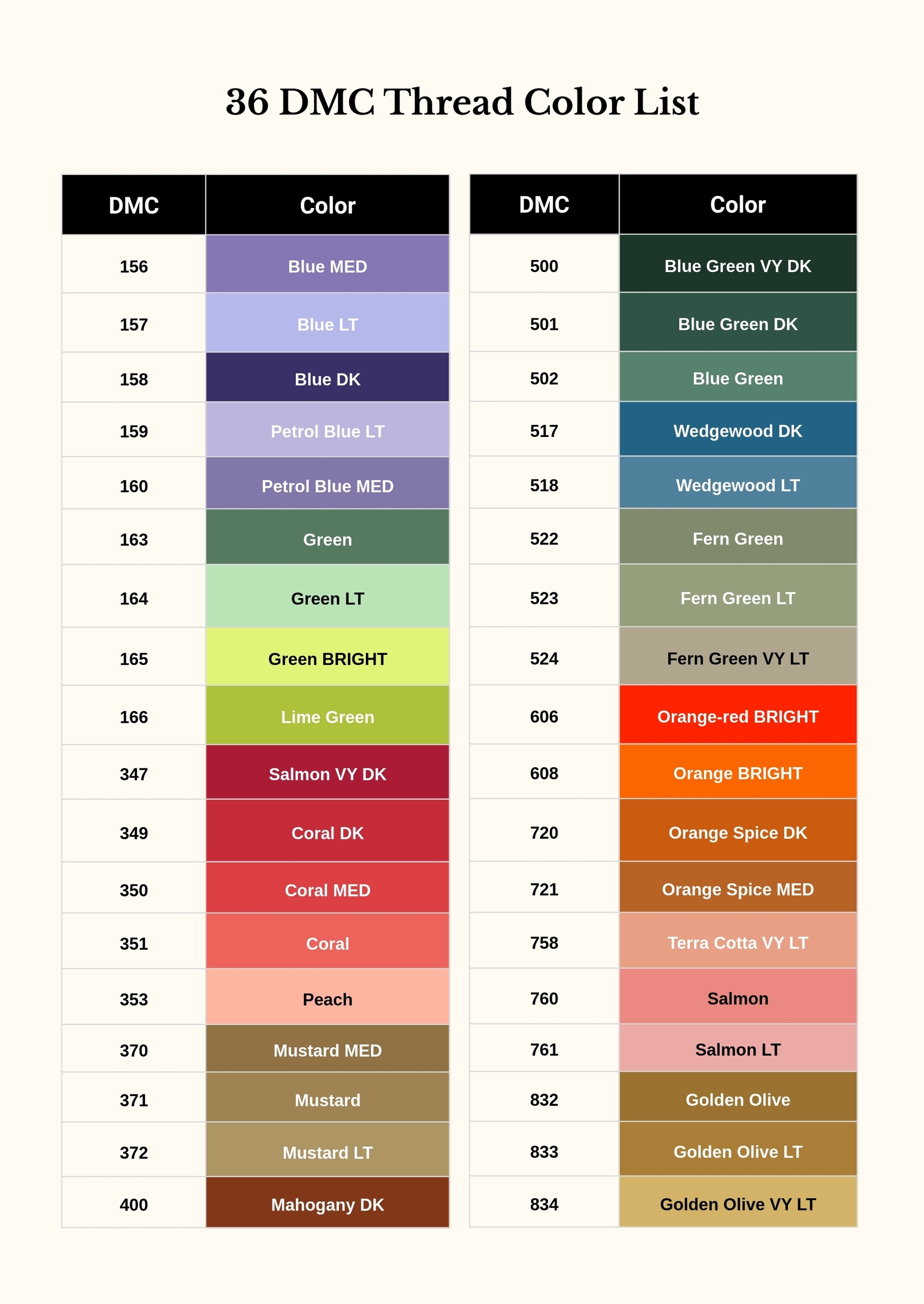 dmc color chart printable