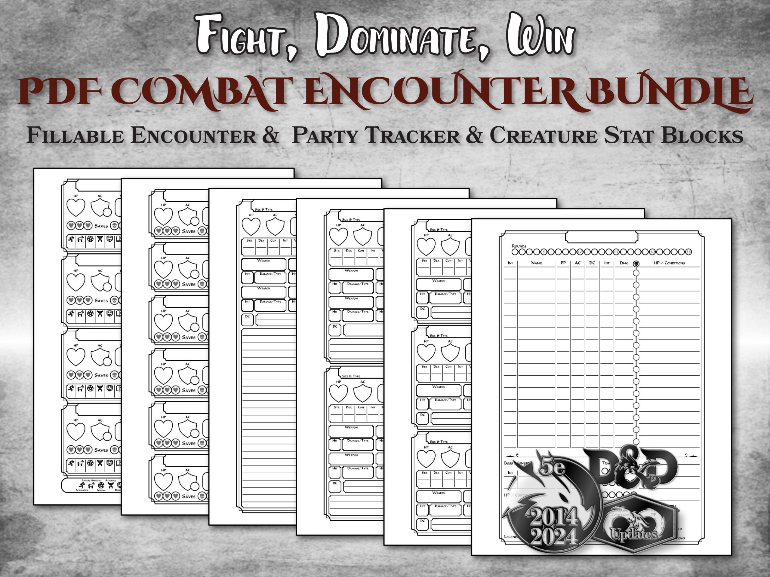 Dnd Encounter Bundle PDF Fillable Initiative Tracker Combat Monster Party Sheet Editable Printable Accessory Dungeon Master Gift Du0026D 5e Etsy