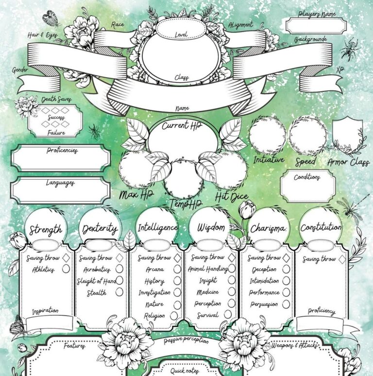 Dnd Printable Character Sheet Dnd Botanical Character Sheet Dnd Character Sheet Template Du0026D Druid Character Sheet RPG Character Sheet Etsy