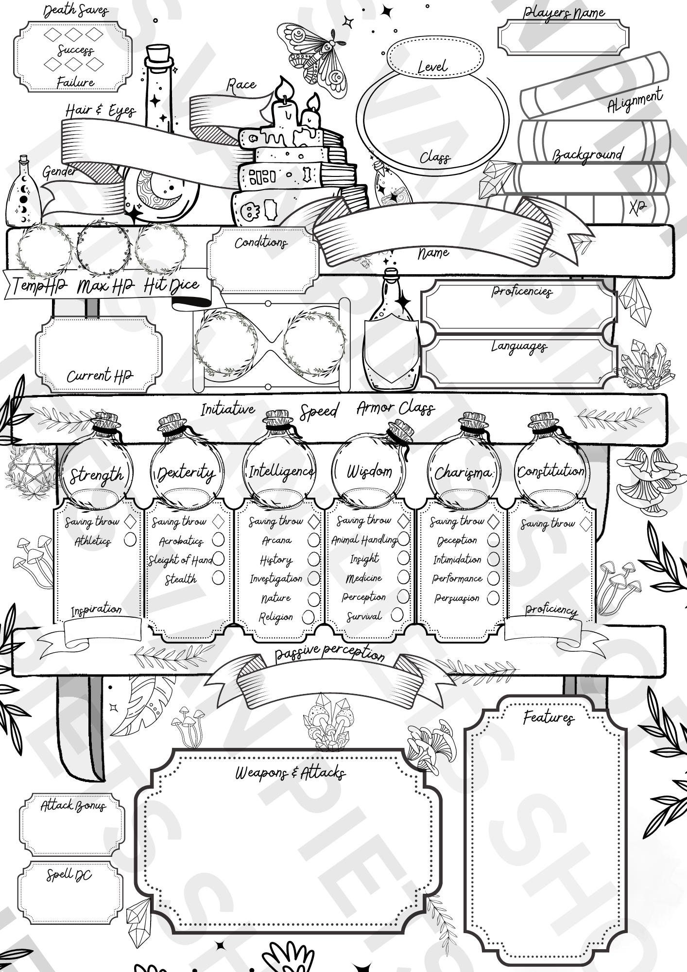 Dnd Printable Character Sheet RPG Potion Seller Character Sheet 