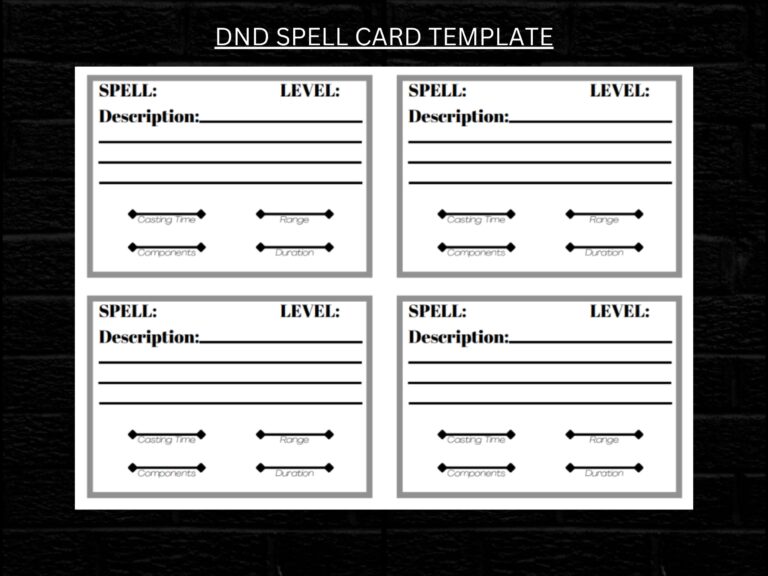 Dnd SPELL CARD Template DM Tool Player Tool Etsy