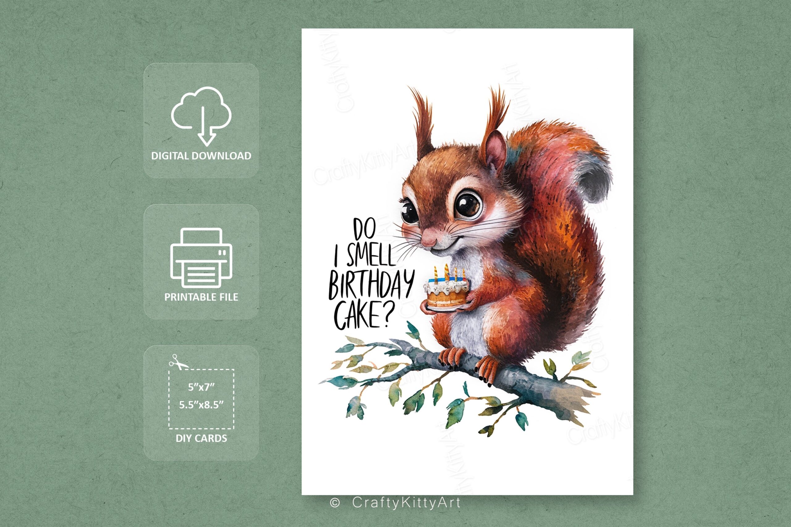 Do I Smell Birthday Cake Squirrel Printable Birthday Card