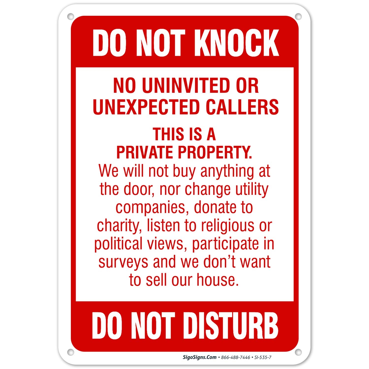 Do Not Knock Do Not Disturb Sign No Soliciting Sign 10x7 Inches 
