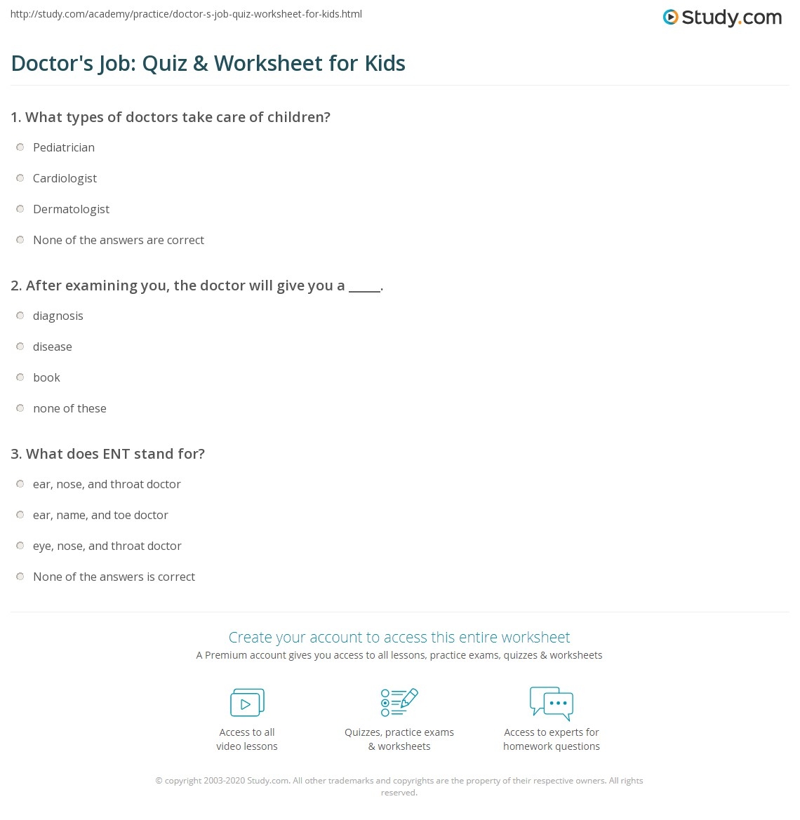 Doctor s Job Quiz U0026 Worksheet For Kids Study