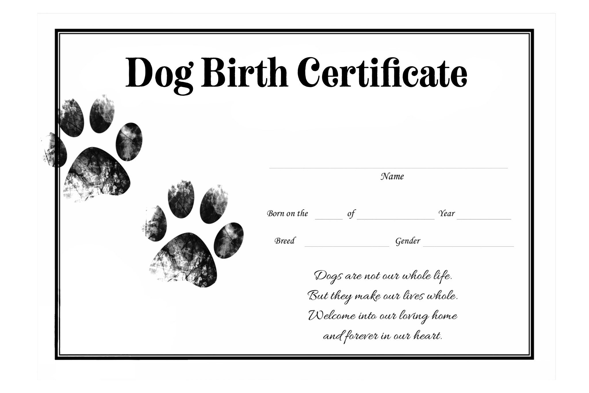 Dog Birth Certificate For Girl Or Boy Puppy Gender Neutral Printable Template Breeder Instant Download Resource Etsy UK