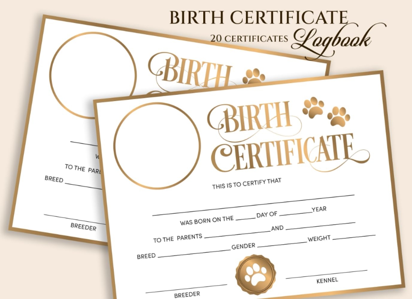 Dog Birth Certificate Logbook Newborn Puppy Birth Certificates For Dog Breeders Breeder Birth Forms 20 Full Color Premium Paper Quality 8