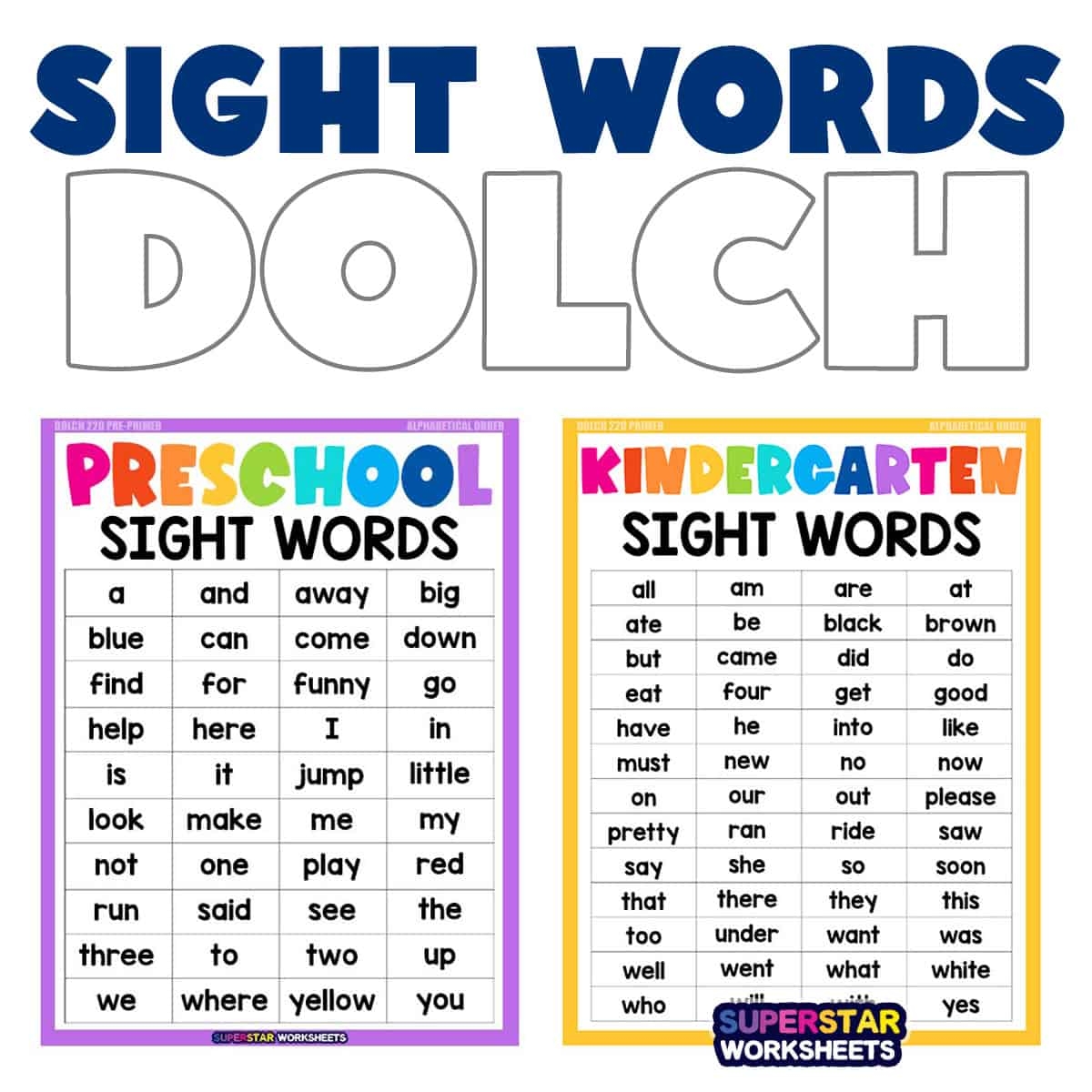 Dolch Sight Words Superstar Worksheets