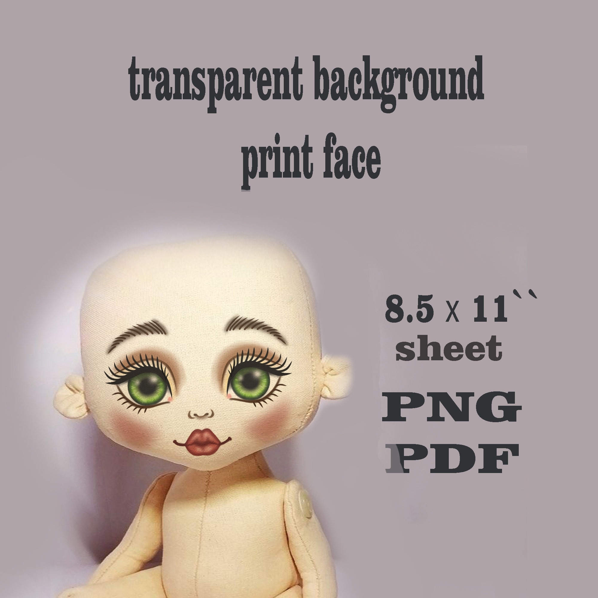 Doll Face Printable For Iron on Transfer Doll Eyes Clipart Digital 