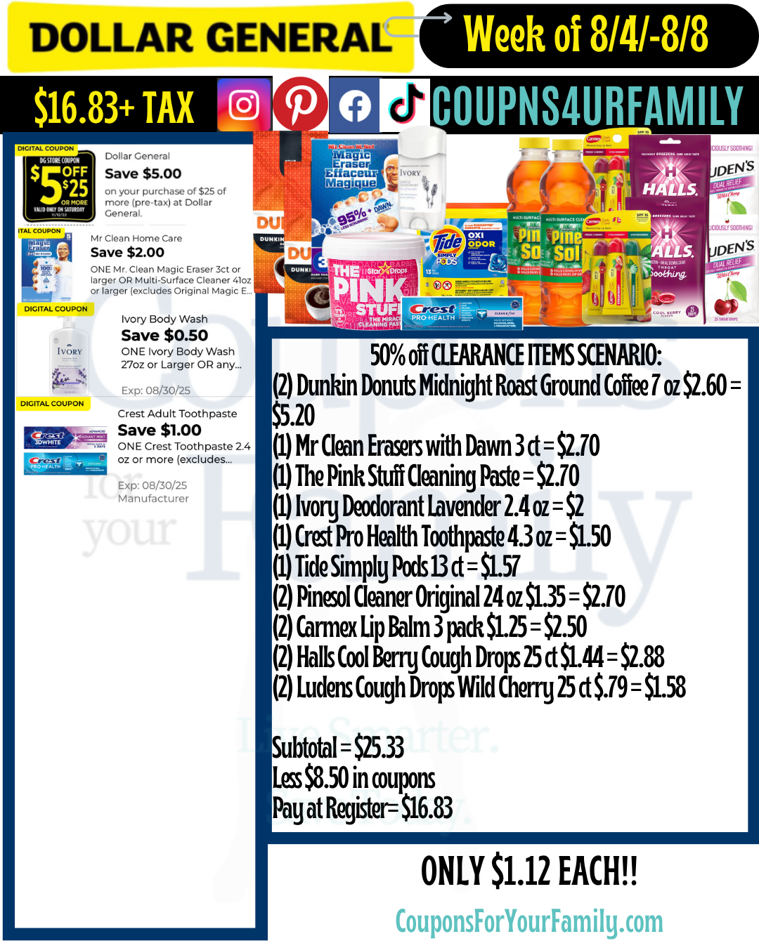 Dollar General 5 25 Coupon Scenarios Thru Friday 8 8 25 U0026 Saturday 8 9 25 Deals As Low As 0 74 