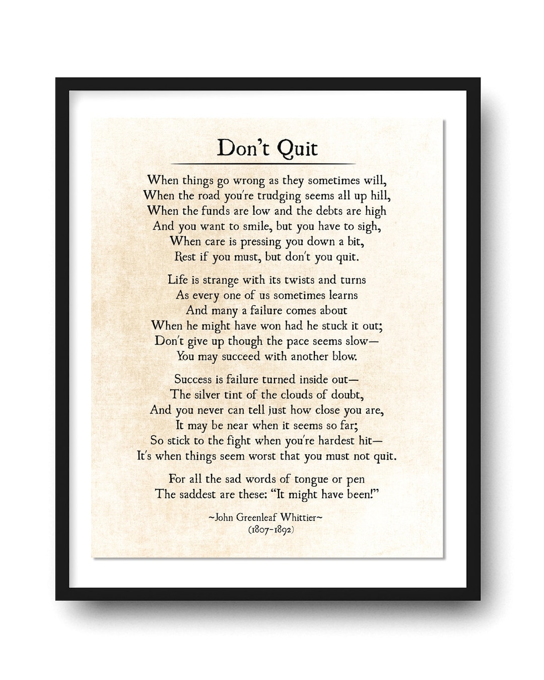 Don t Quit Poem Print John Greenleaf Whittier Inspirational Wall Art Etsy