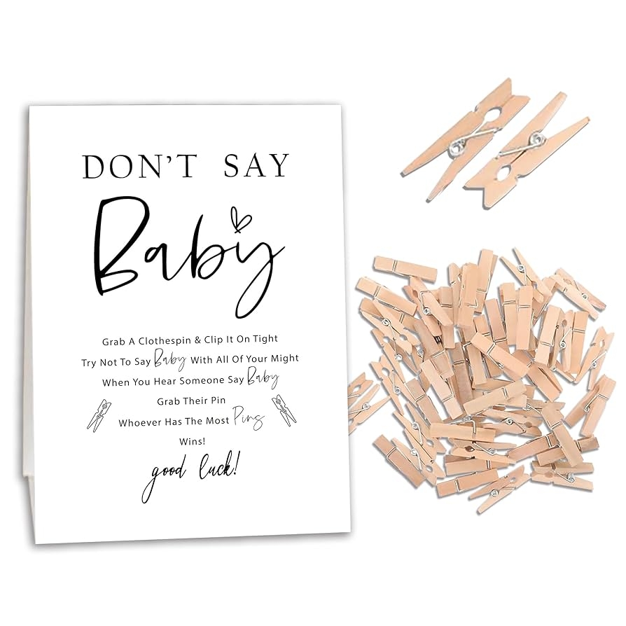 Don t Say Baby Game Set Don t Say Baby Game For Baby Shower One Sign With 50 Mini Clothespins Minimalist Theme Baby Shower Decorations Gender Reveal Game DSBB03 Amazon au Home