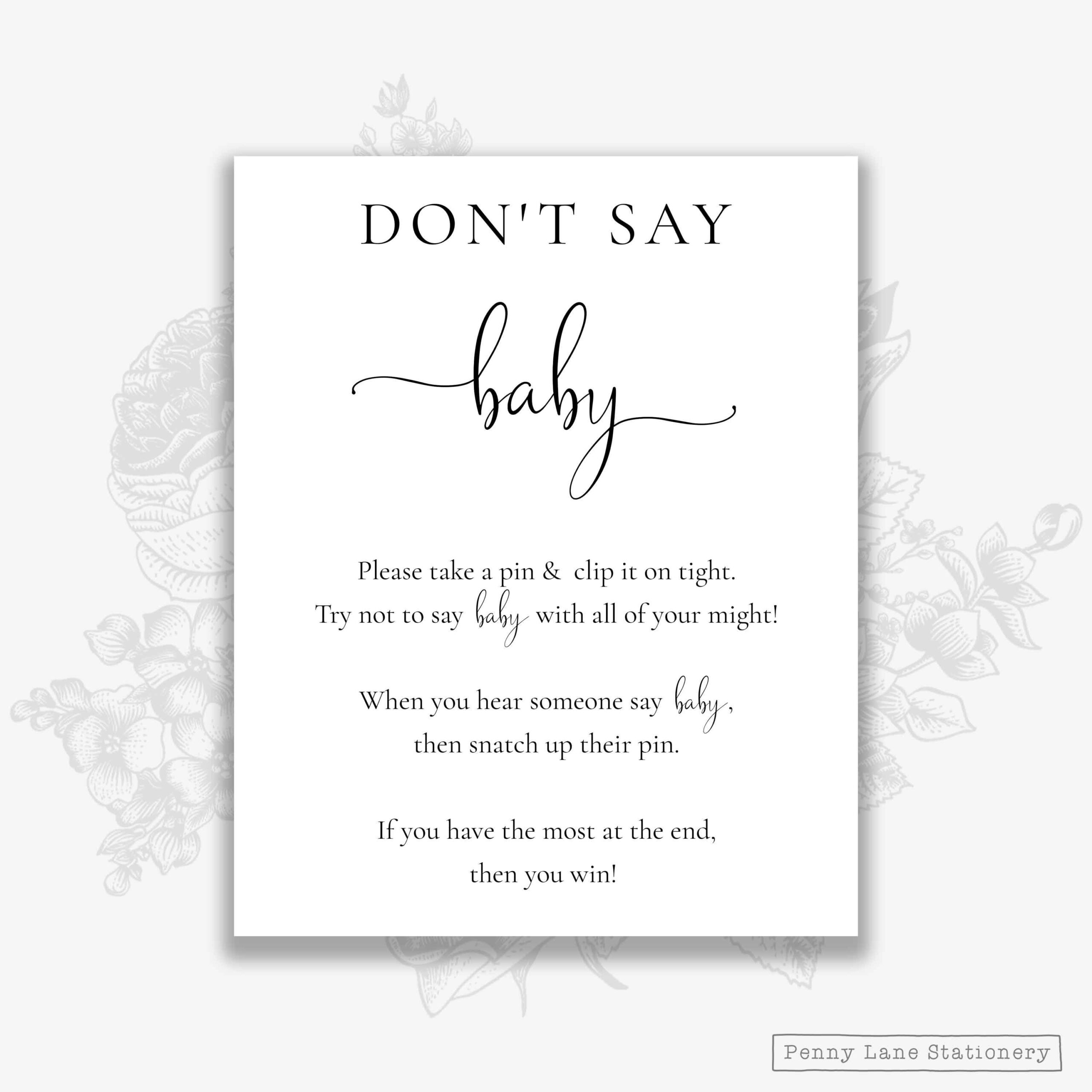 Don t Say Baby Sign Baby Shower Clothespin Game Peg Game Baby 