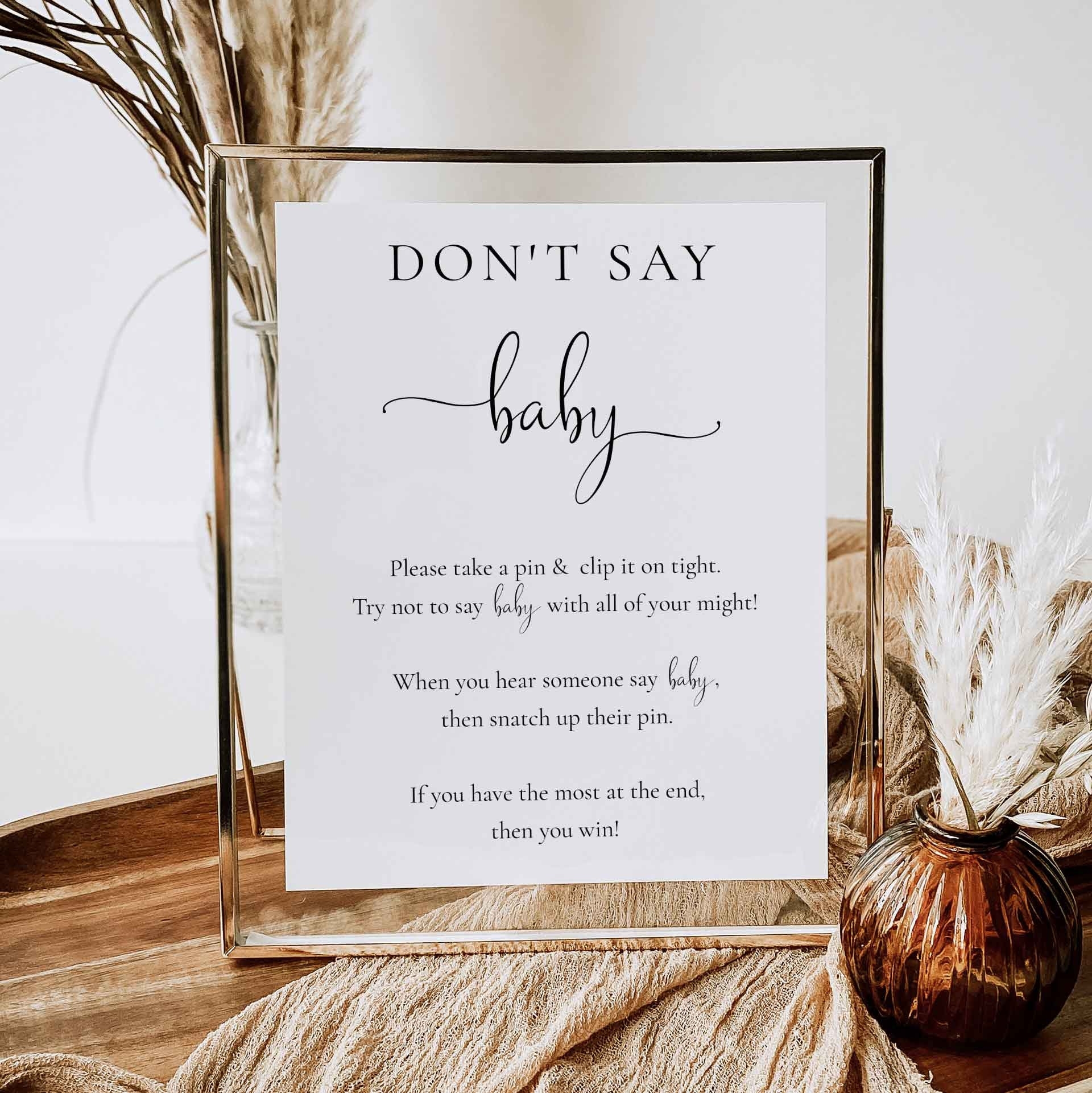 Don t Say Baby Sign Baby Shower Clothespin Game Peg Game Baby Shower Games Minimalist Elegant Printable Simple 8 X 10 Poster SR2 Etsy