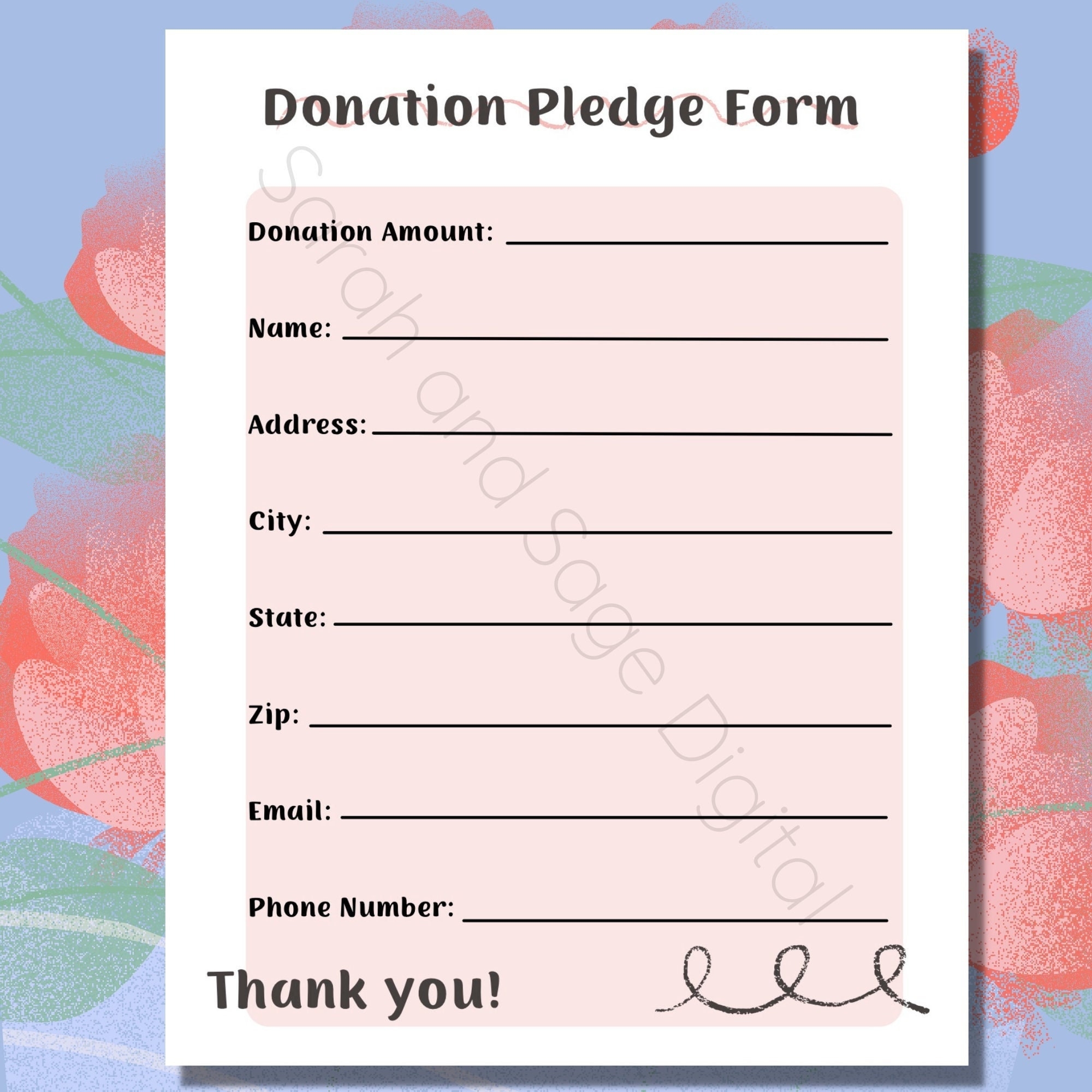 Donation Form Printable Donation Fundraising Flyer School 