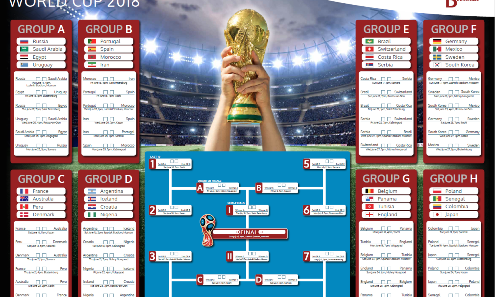 Download Our World Cup 2018 Wall Planner Here 15th March 2018 News O Neill U0026 Brennan