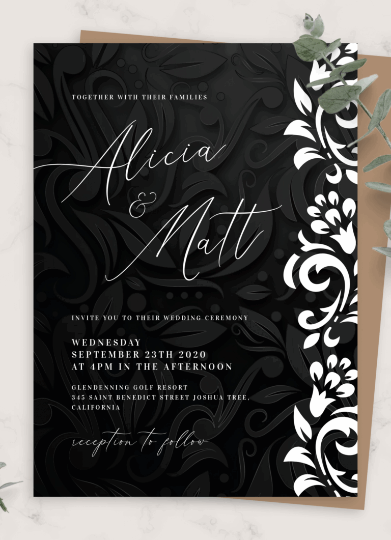 Download Printable Black And White Wedding Invitation PDF