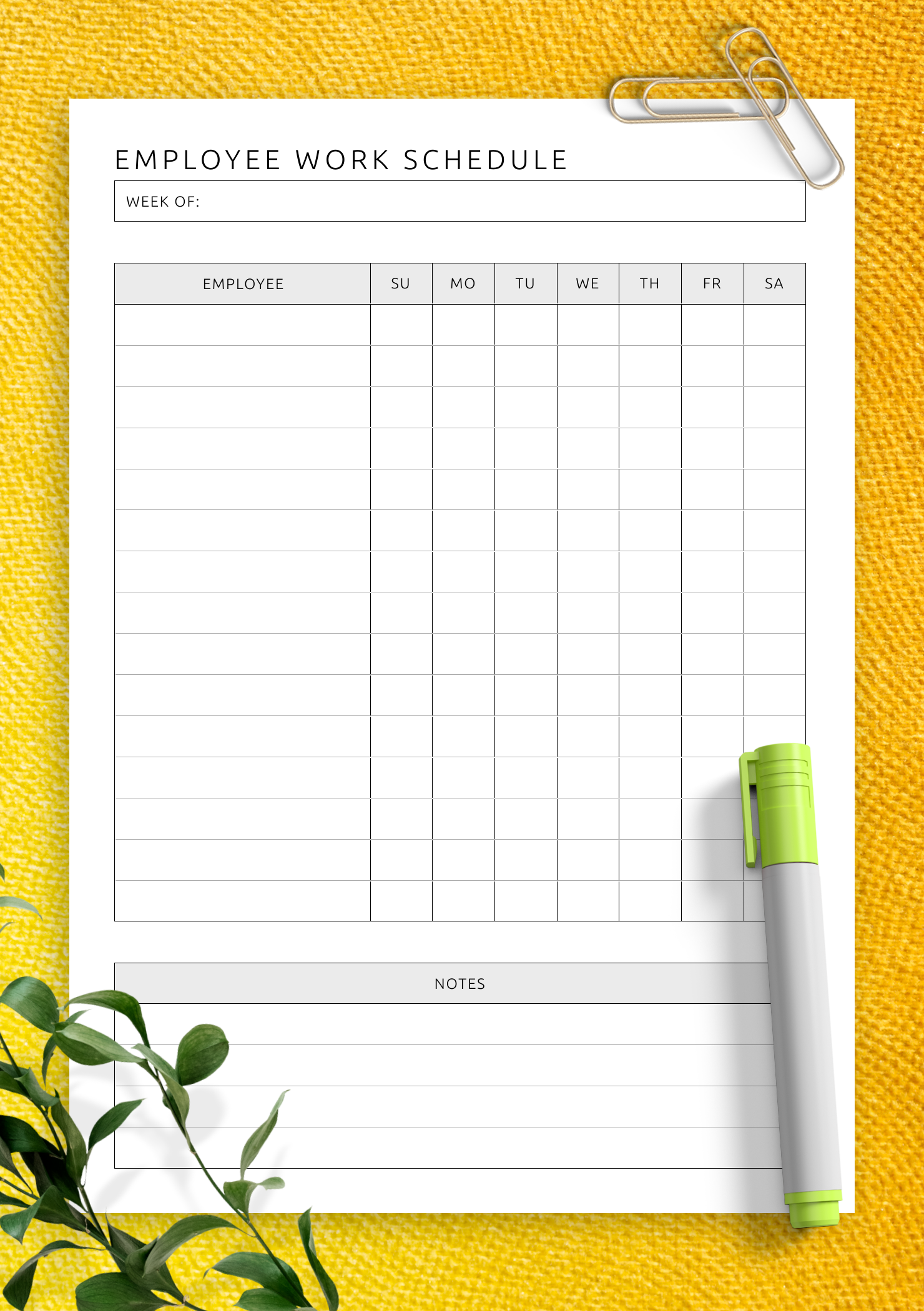 Download Printable Employee Work Schedule Template PDF Download Printable Employee Work Schedule Template PDF