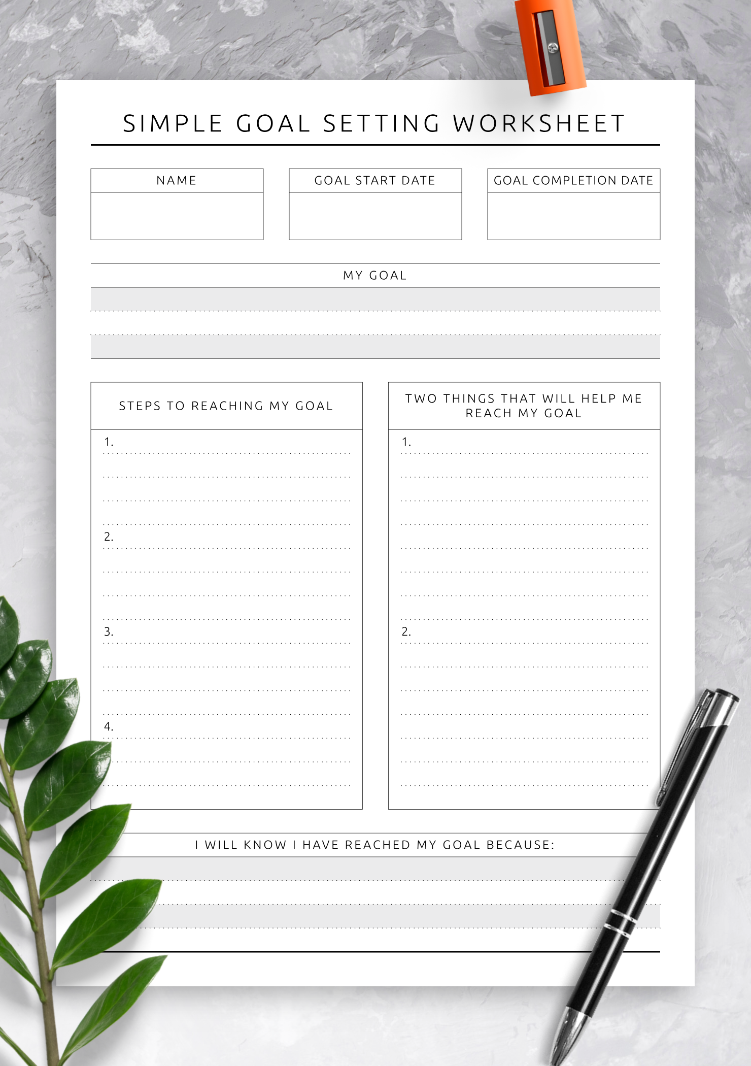 printable goal sheets pdf