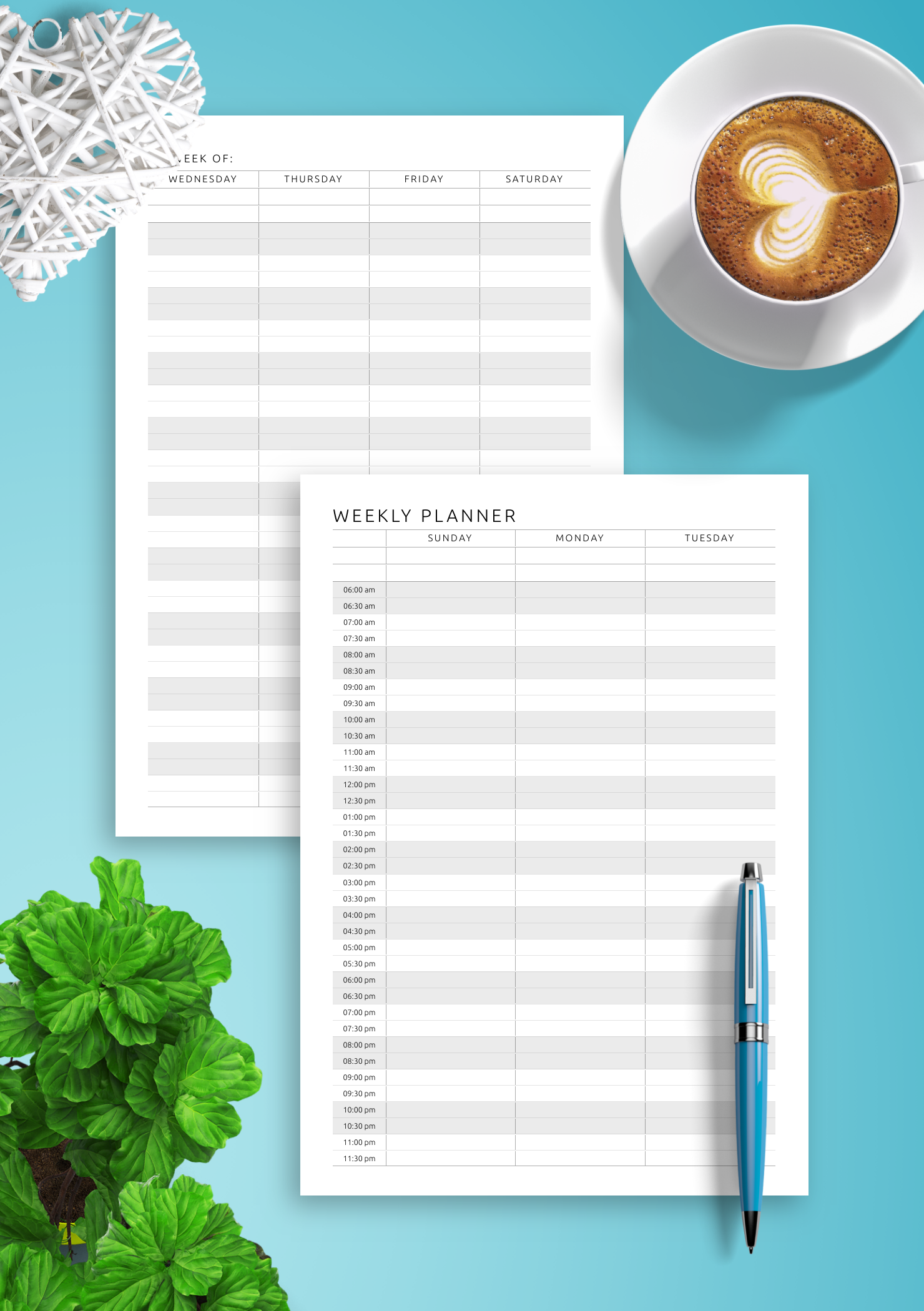 weekly hourly planner printable