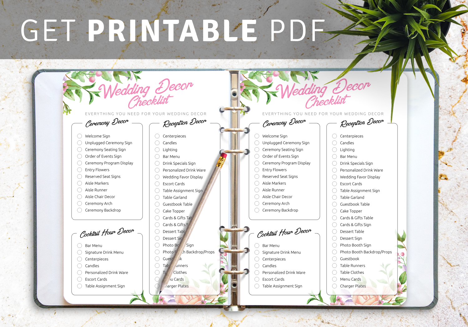 wedding decor checklist printable