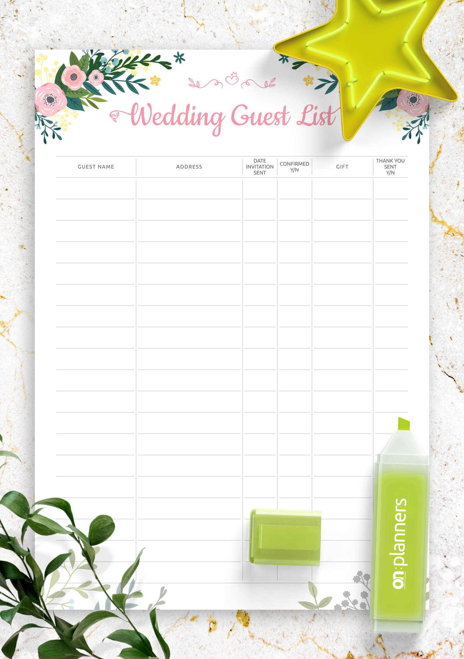 free printable wedding guest list