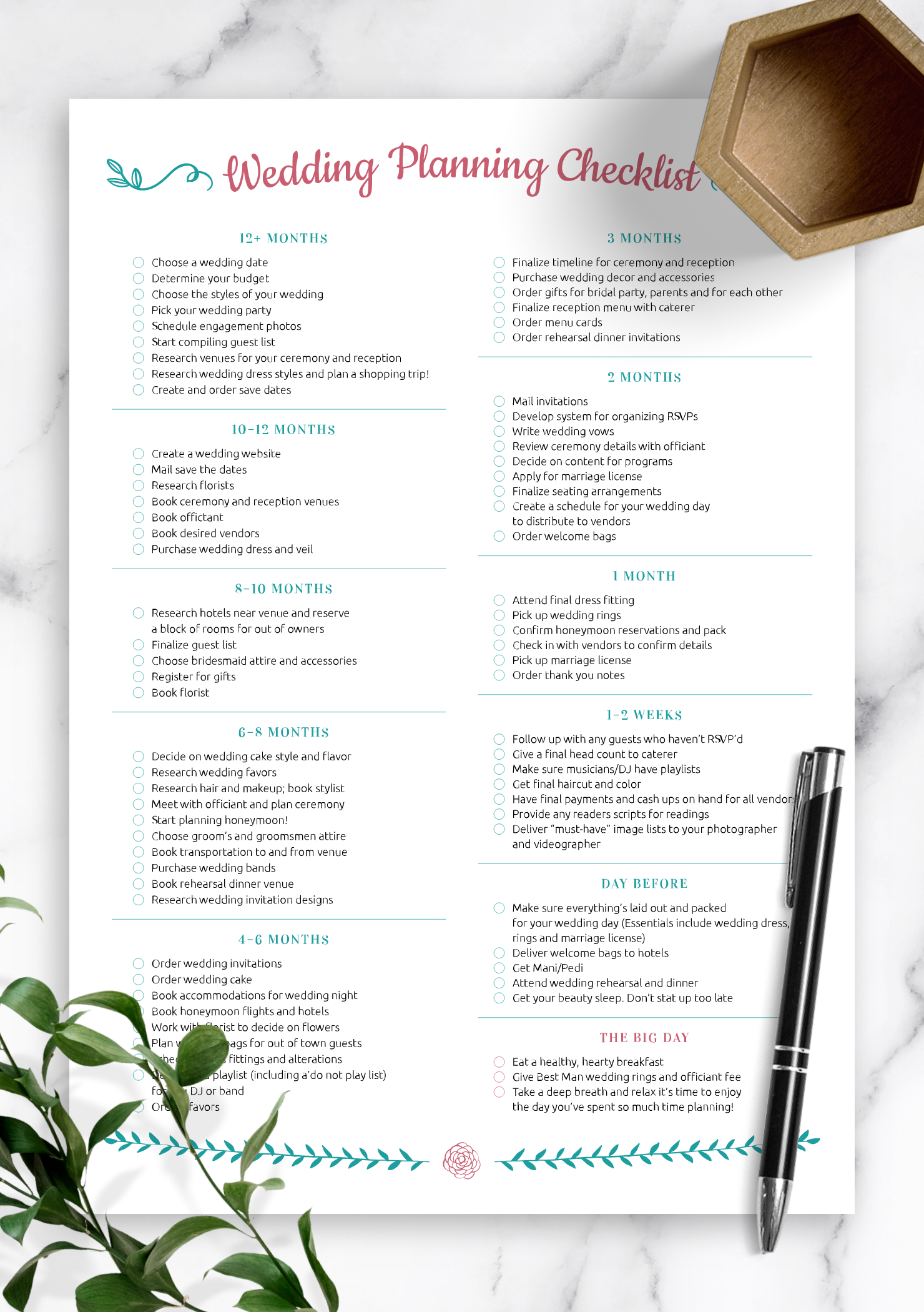 printable wedding planning checklist